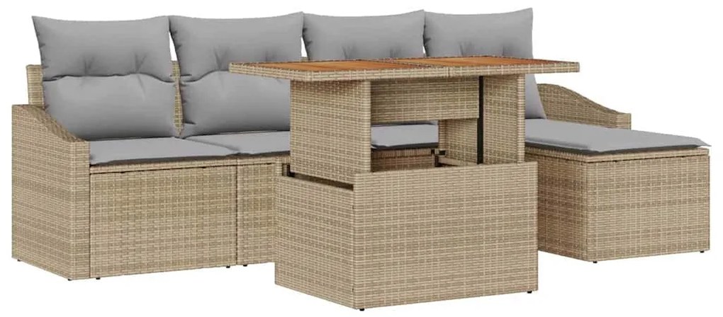 Conjunto de Jantar de Jardim com 6 Peças e Almofadas Bege em Rattan Si