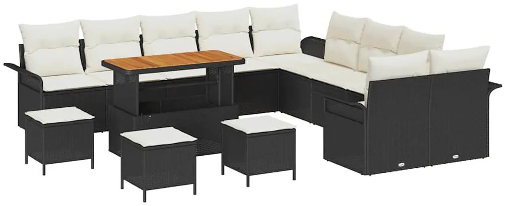 Conjunto de Sofá de Jardim de 14 Peças com Almofadas Pretas de Rattan