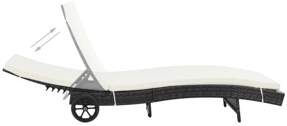 Espreguiçadeiras com rodas e almofadões 2 pcs vime PE preto