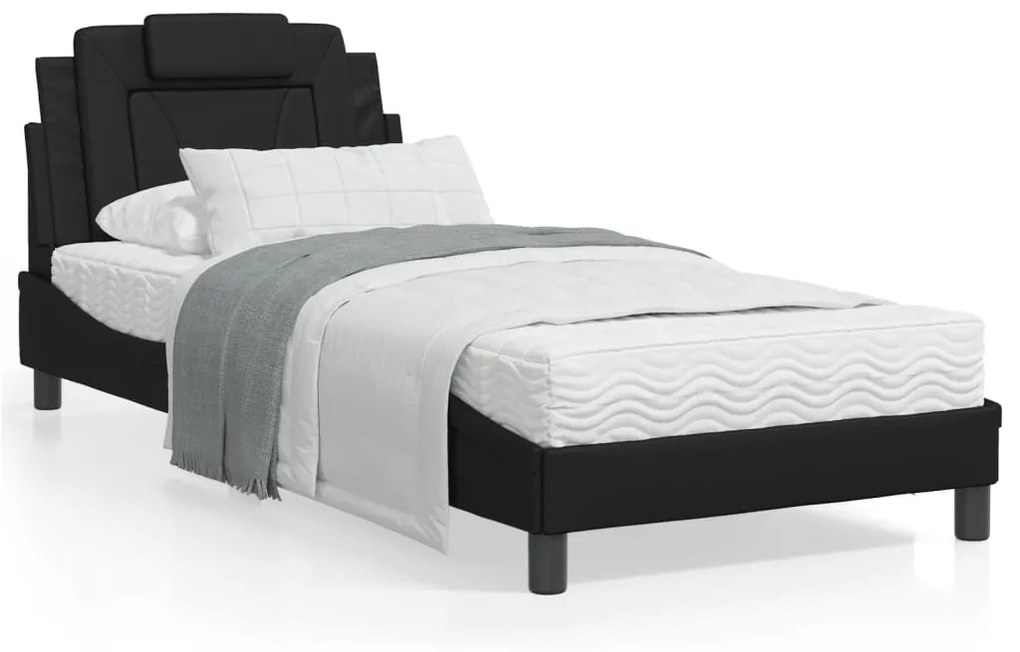 vidaXL Estrutura cama c/ cabeceira 90x200 cm couro artificial preto