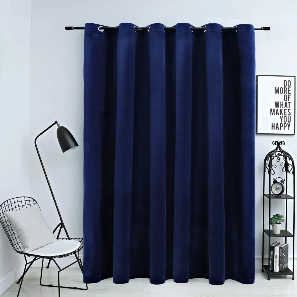 vidaXL Cortina blackout c/ argolas metal 290x245 cm veludo azul-escuro