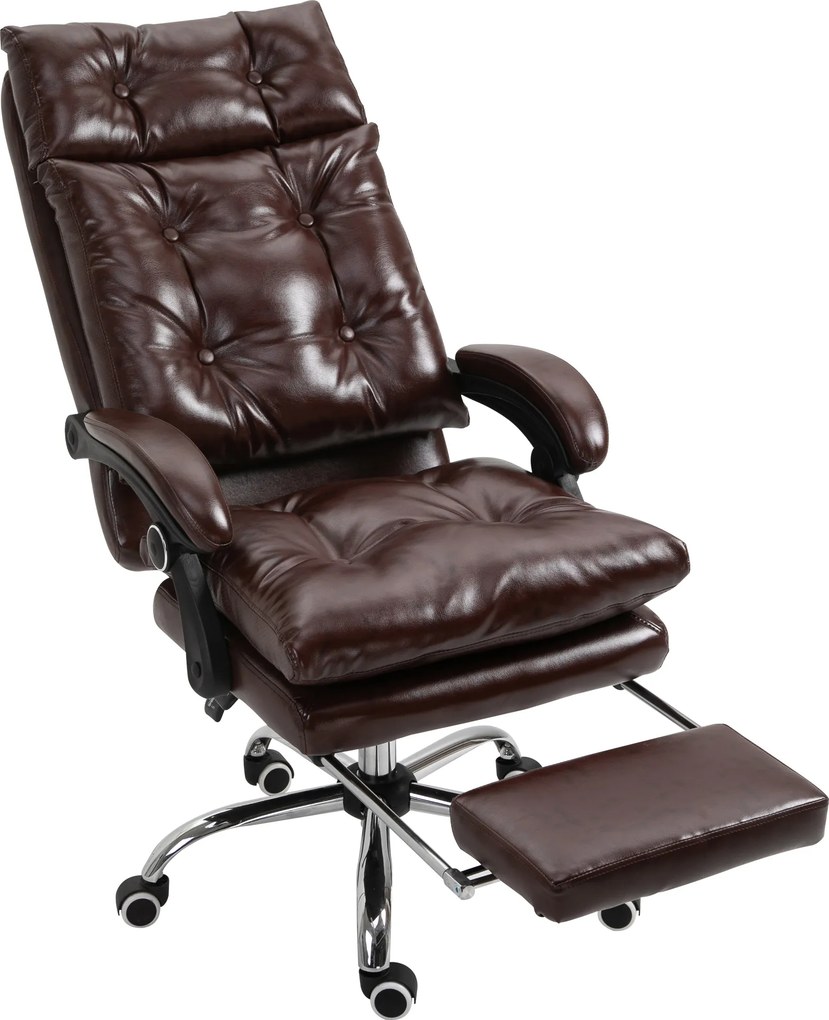 Cadeira de escritório ergonómica com altura ajustável, encosto reclinável e apoio para os pés retrátil, castanha