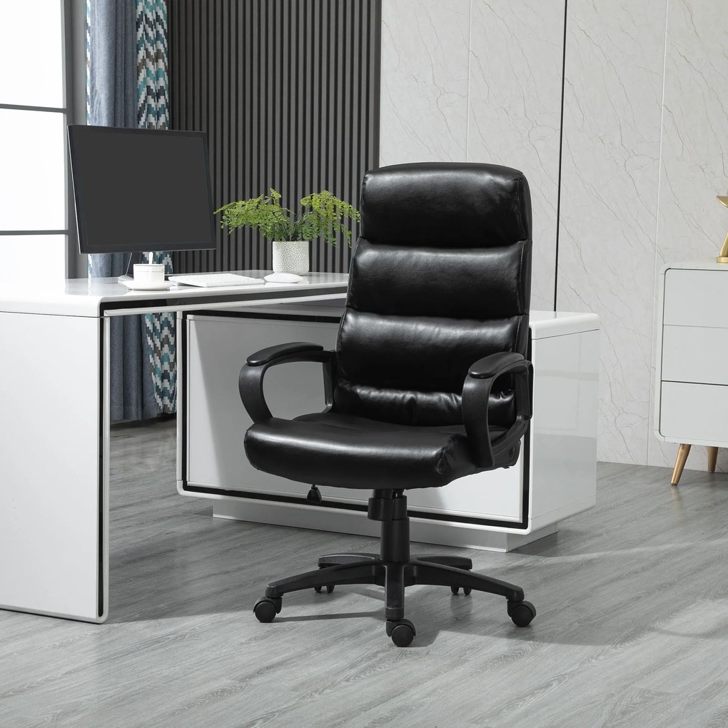 Vinsetto Cadeira de Escritório Giratória Cadeira de Escritório Ergonómica com Altura Ajustável Apoio para os Braços Alto Acolchoado de Couro Sintético 66x66x107-114cm Preto