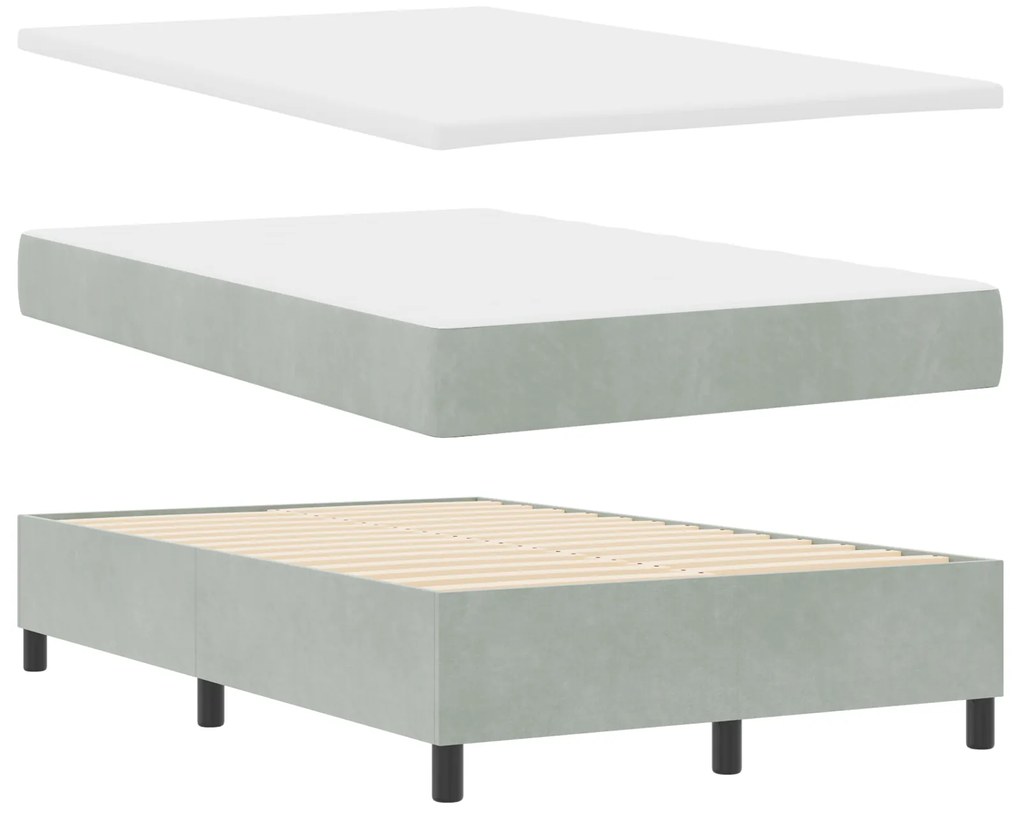 Cama Box Spring com Colchão e Banco Cinza Claro 120x200 cm Veludo