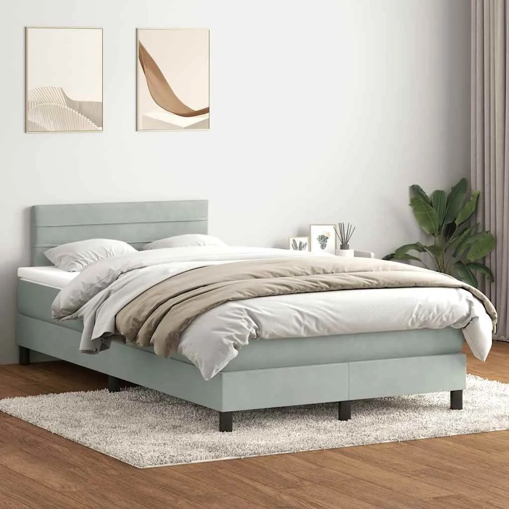 vidaXL Cama boxspring c/ colchão 120x210 cm veludo cinzento-claro