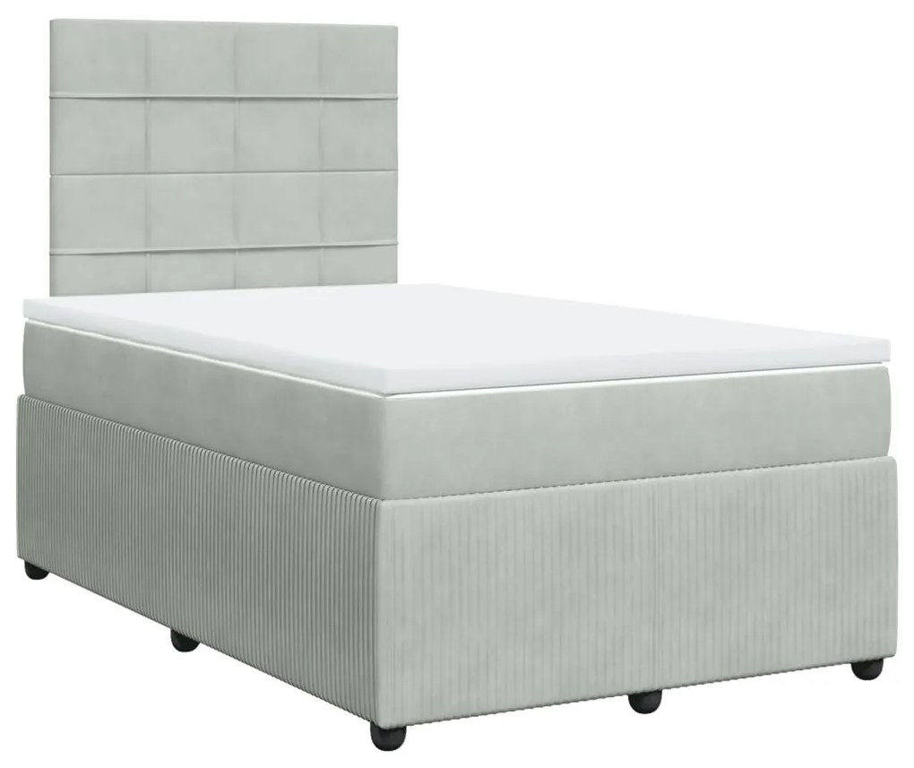 Cama boxspring c/ colchão 120x200 cm veludo cinzento-claro