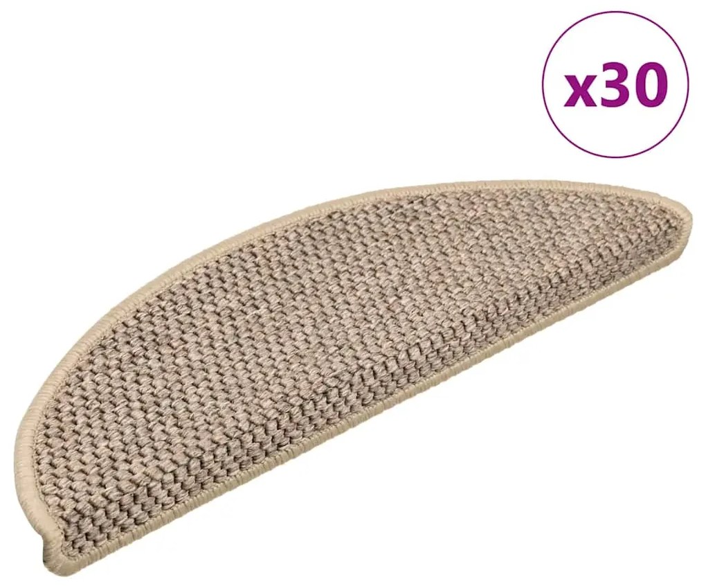 vidaXL Tapetes escada adesivos aspeto sisal 30 pcs 56x17x3 bege-escuro
