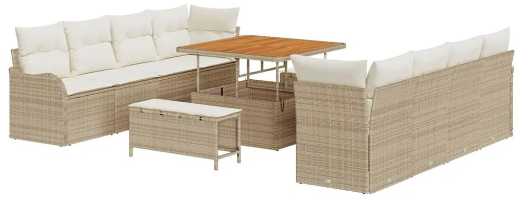 Conjunto de Sofá Jardim com 11 Peças e Almofadas Bege de Polyrattan Ac
