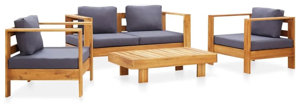 vidaXL 4 pcs conj. lounge jardim c/ almofadões acácia maciça cinzento