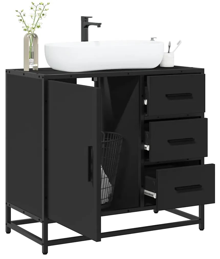vidaXL Armário para lavatório 65x33x60 cm derivados de madeira preto