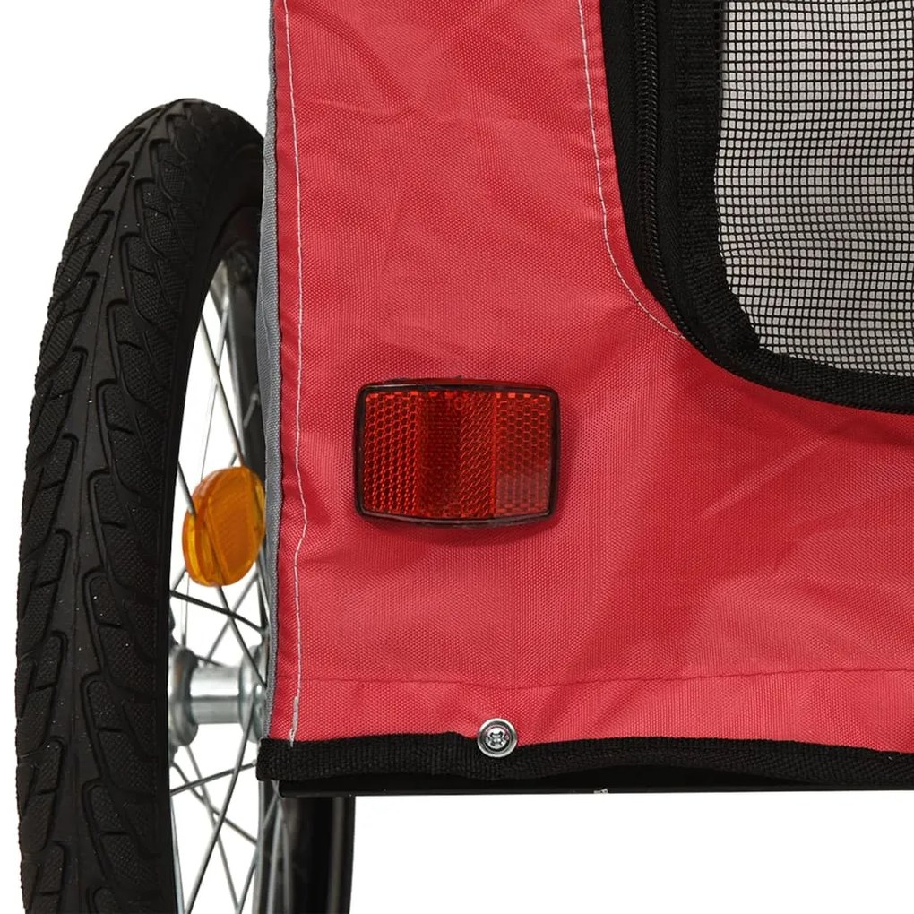 Reboque bicicleta p/ animais tecido oxford/ferro vermelho/cinza