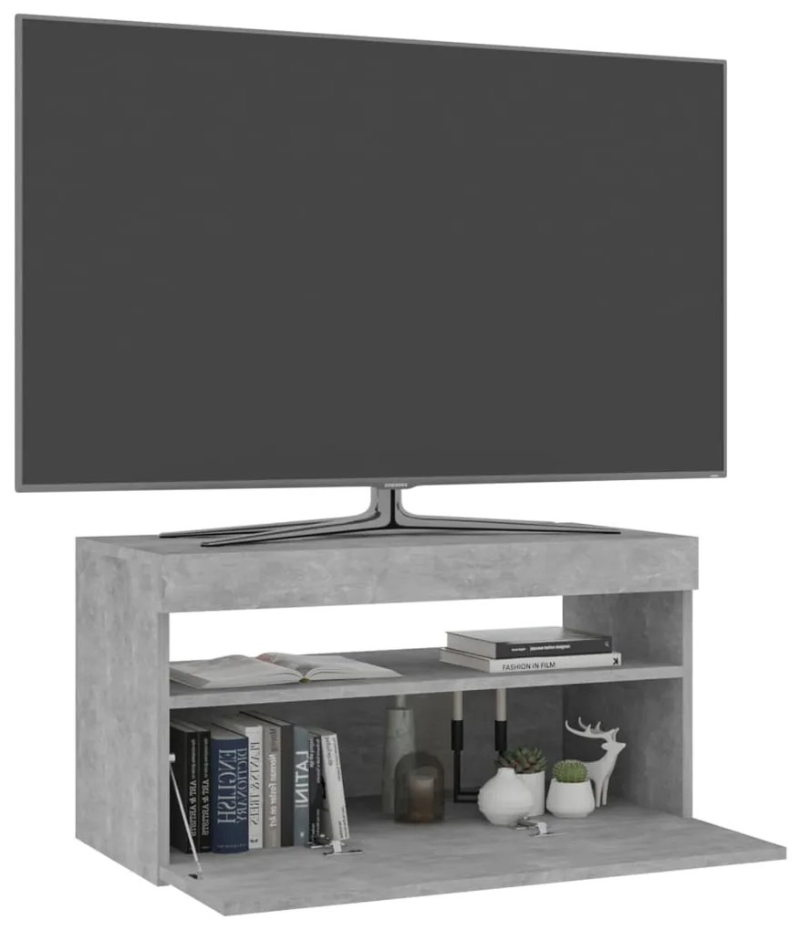 Móvel de TV com luzes LED 75x35x40 cm cinzento cimento