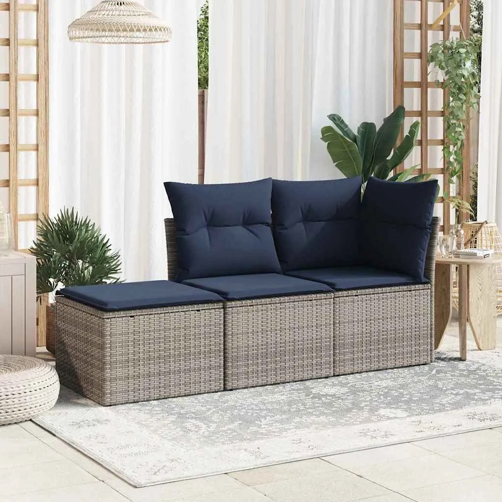 vidaXL Banco de jardim com almofadão 55x55x37 cm vime PE cinzento