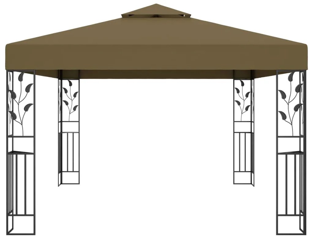 Gazebo com toldo duplo e luzes LED 3x4m cinza-acastanhado