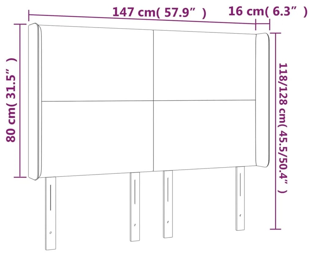 Cabeceira de cama c/ LED tecido 147x16x118/128 cm cinza-escuro