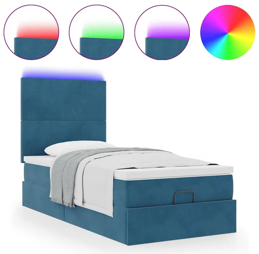 Estrutura cama otomana com colchões azul escuro 90x190cm veludo