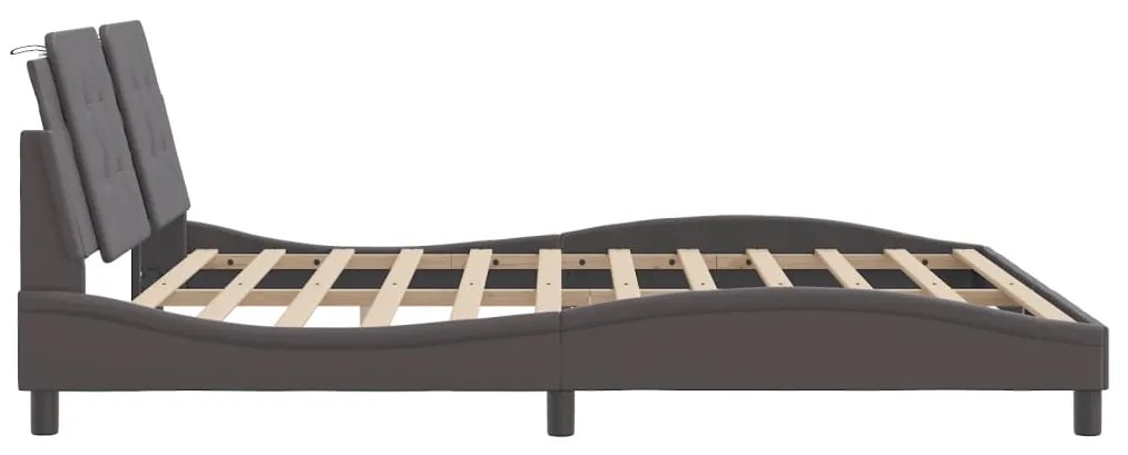 Estrutura de cama c/ luzes LED 180x200cm couro artificial cinza