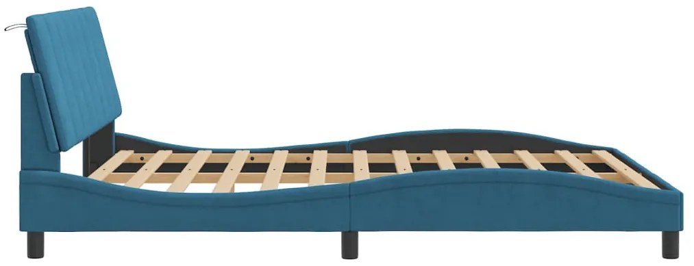 Estrutura de cama c/ luzes LED 160x200 cm veludo azul