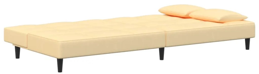 Sofá-cama 2 lugares com duas almofadas veludo cor creme