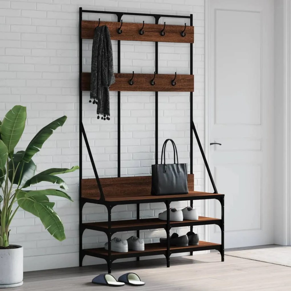 vidaXL Bengaleiro c/ arrumação calçado 100x40x184 cm carvalho castanho