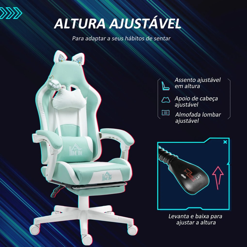 Cadeira Gaming com Orelhas Cadeira Gamer Reclinável com Altura Ajustáv