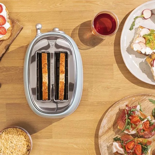 Torradeira Toast&Taste 800 Vintage Light Blue. 850 W, Dupla Ranhura Curta Extra Larga 3,8 cm, 2 Torradas, Acabamento em Aço Inoxidável, Estilo Vintage