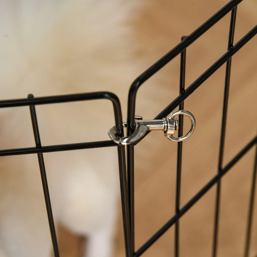 PawHut Parque para Cães 8 Painéis 61x61cm Dobráveis Gaiola Metálica para Animais de Estimação com Porta e Dupla Fechadura para Jardim Pátio Exterior Preto