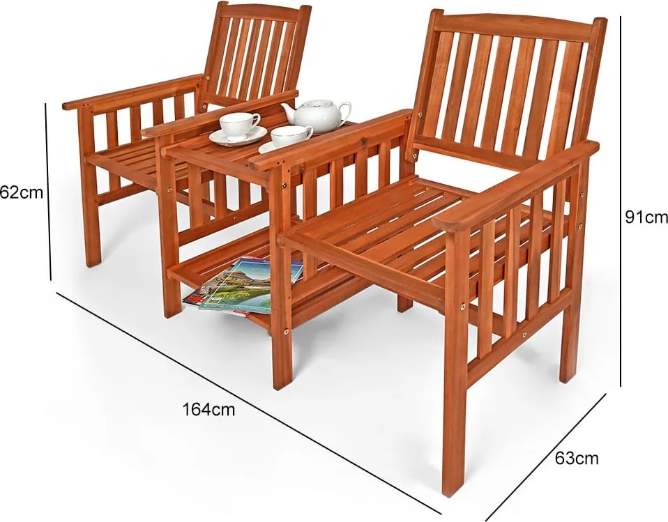 Banco de jardim em madeira de acácia com mesa 164 x 63 x 91 cm Castanho