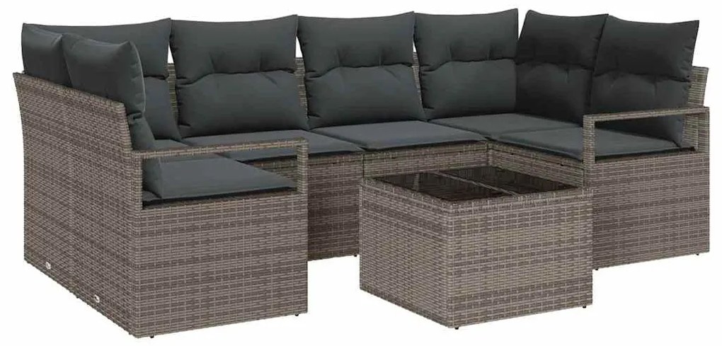 Sofá de Jardim 7 Peças com Estofos Cinza Polyrattan