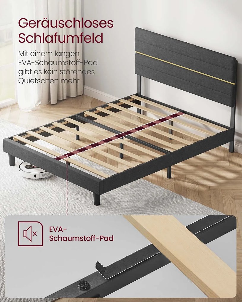 Estrutura de cama de casal para colchão (NÃO INCLUÍDO) de 140 x 200 cm Cinzento