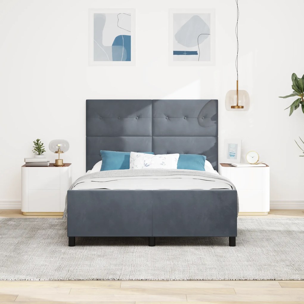 Cama de Veludo Cinza Escuro vidaXL 140x190 cm