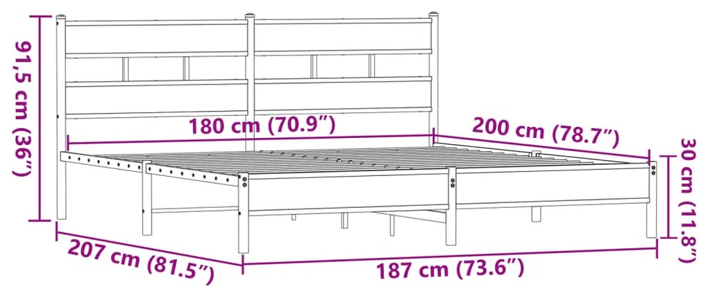 Estrutura cama sem colchão 180x200 cm metal carvalho castanho