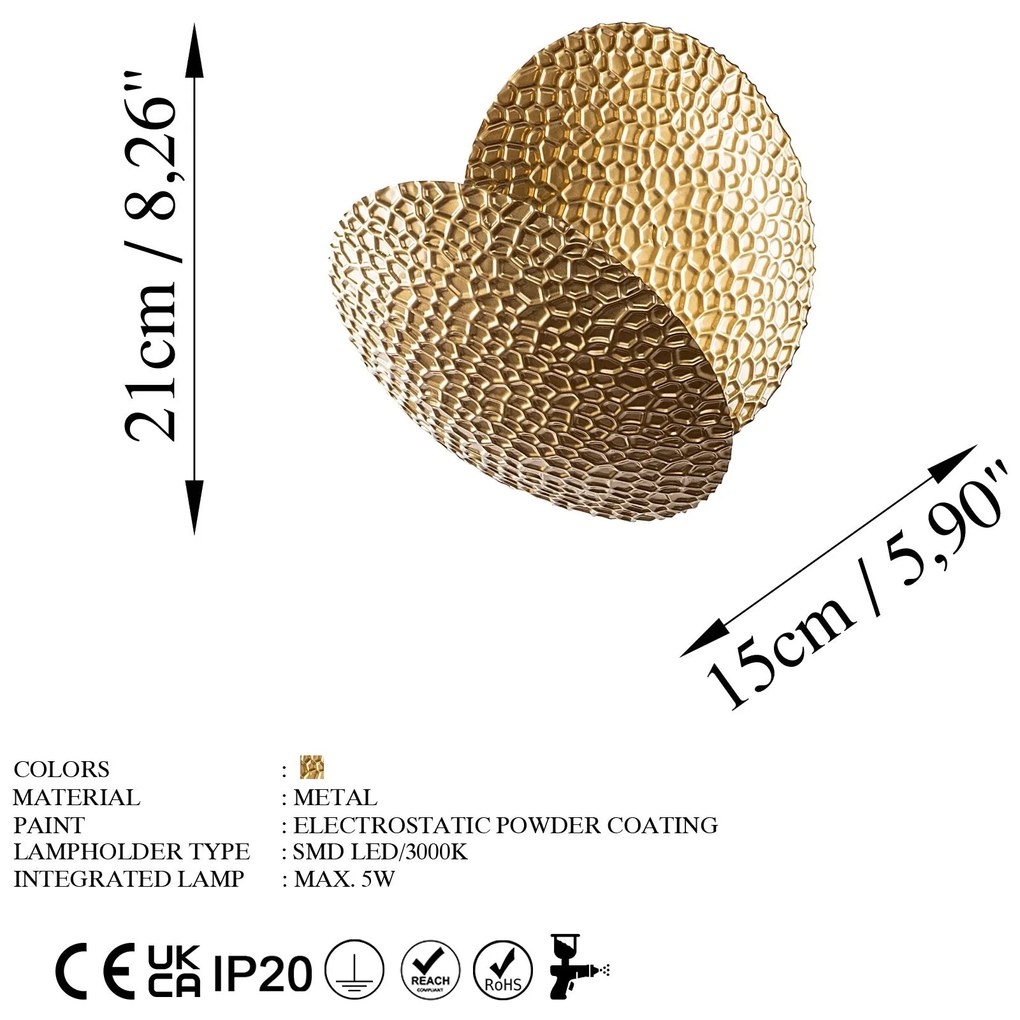 Candeeiro de Parede Yosma - Dourado - 21cmx21cmx15cm