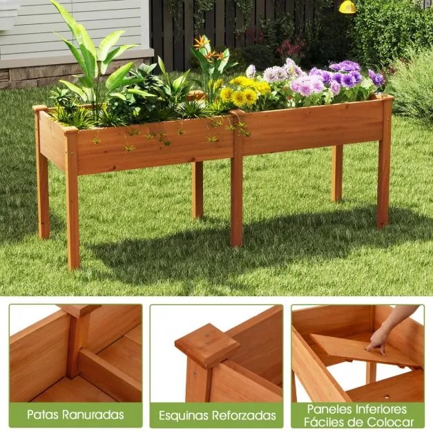 Floreira elevada com separador e 8 orifícios de drenagem para vegetais e flores para jardim ou terraço 184 x 58 x 77 cm Amarelo