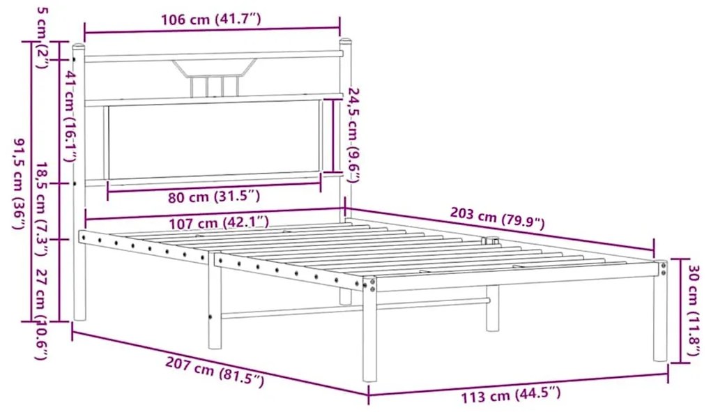 Estrutura de cama sem colchão 107x203 cm carvalho castanho