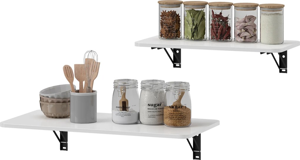 Conjunto de 2 mesas dobráveis de parede, mesa de parede rebatível em madeira, para cozinha, sala de jantar, escritório, branco brilhante