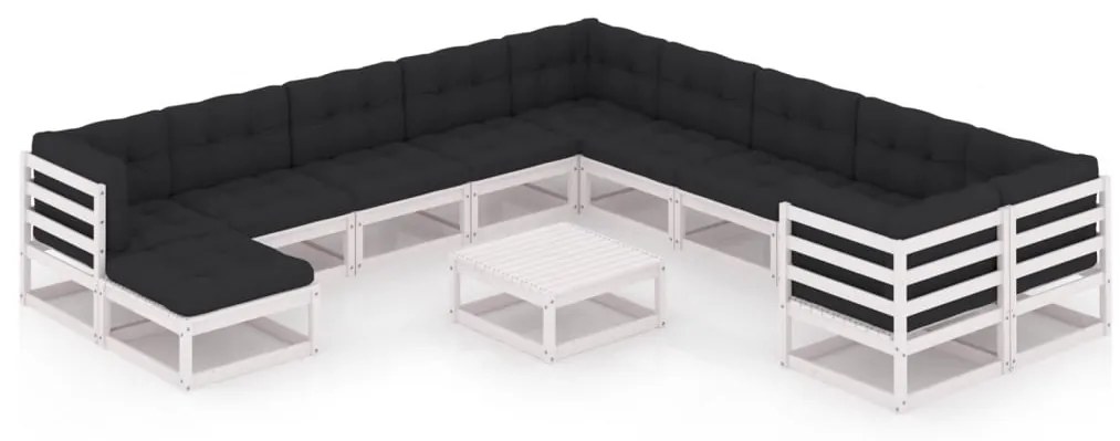 vidaXL 12 pcs conj. lounge de jardim c/ almofadões pinho maciço branco