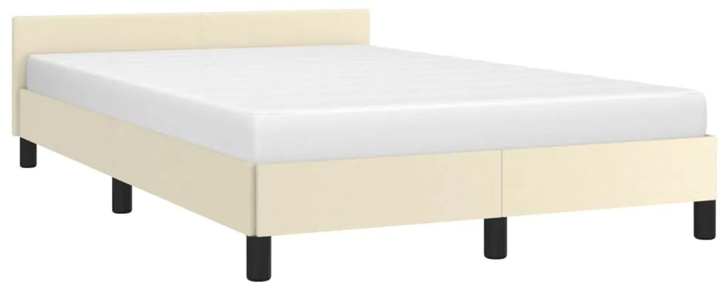 Estrutura de Cama Salu com Cabeceira em Couro Artificial Creme - 120x2