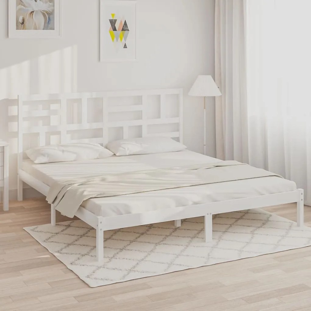3105966 vidaXL Estrutura de cama super king pinho maciço 180x200 cm branco