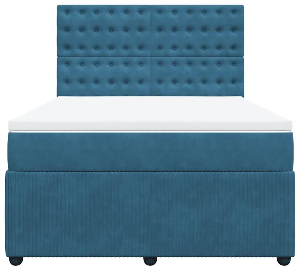 Cama com molas/colchão 140x190 cm veludo azul-escuro