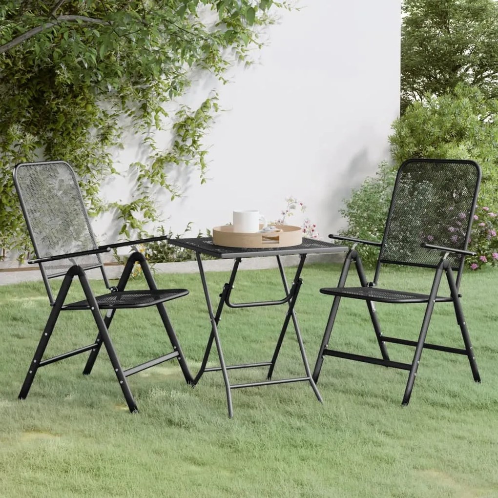 vidaXL 3 pcs conj. de jantar p/ jardim malha metal expandido antracite