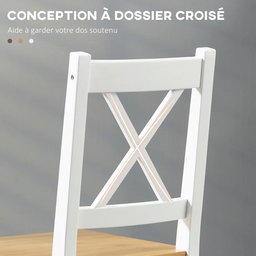Conjunto de 2 cadeiras de jantar em madeira maciça (MESA NÃO INCLUÍDA) cadeiras de cozinha de estilo rústico, com encosto cruzado em branco e carvalho