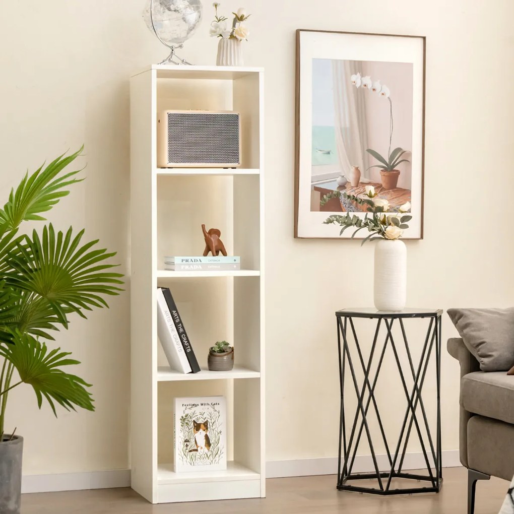 Estante estreita autónoma 5 níveis 4 cubos para livros CDs Estante de canto moderna para estudo 38 x 33 x 142 cm branca