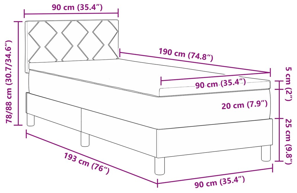 Cama Box Spring com Colchão & LED Preto 90x190 cm Tecido