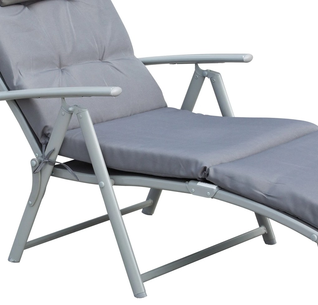 Espreguiçadeira Dobrável de Jardim com Encosto Ajustável em 7 Posições Almofada e Apoio para a Cabeça Acolchoados para Terraço Piscina Exterior Carga