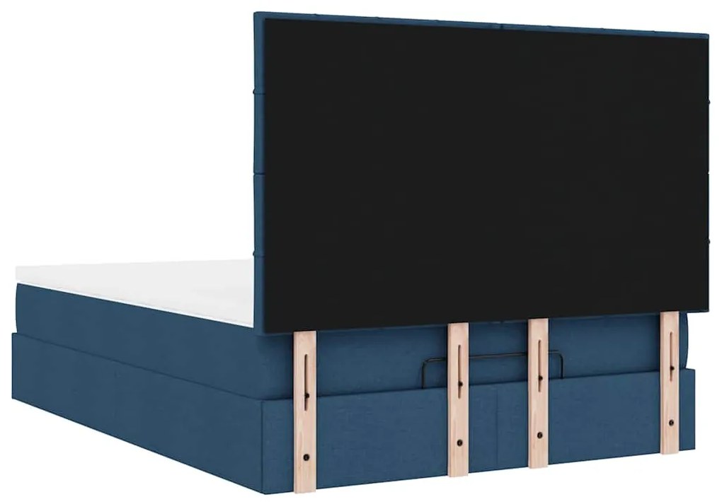 Estrutura de cama otomana com colchão tecido azul 140x200cm