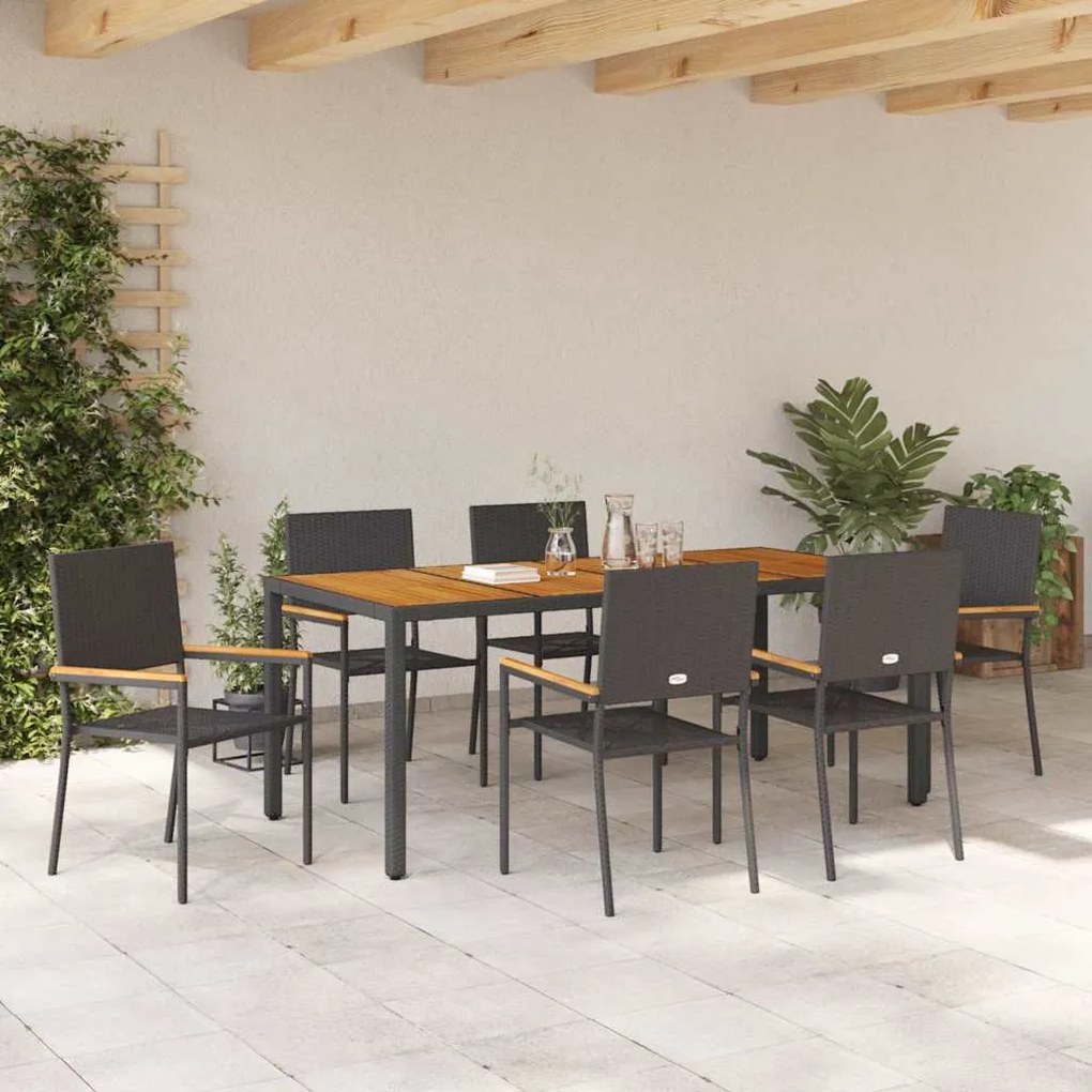 Conjunto de Jantar de Jardim vidaXL de 7 Peças em Rattan Preto