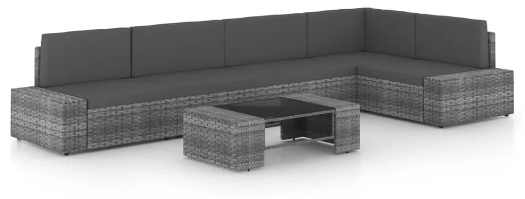 vidaXL 6 pcs conjunto lounge de jardim c/ almofadões vime PE cinzento