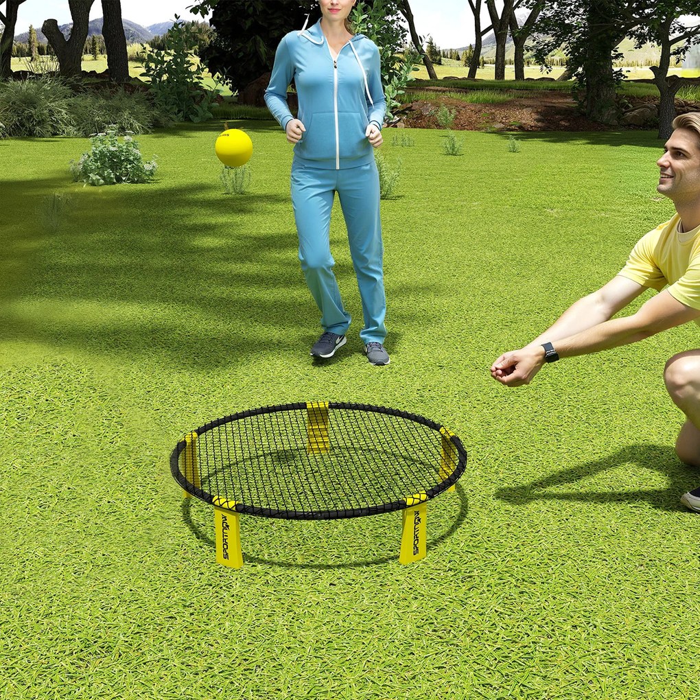 Conjunto de Mini Voleibol de Praia com 3 Bolas, 92 x 92 x 20 cm, Estrutura Dobrável, Amarelo