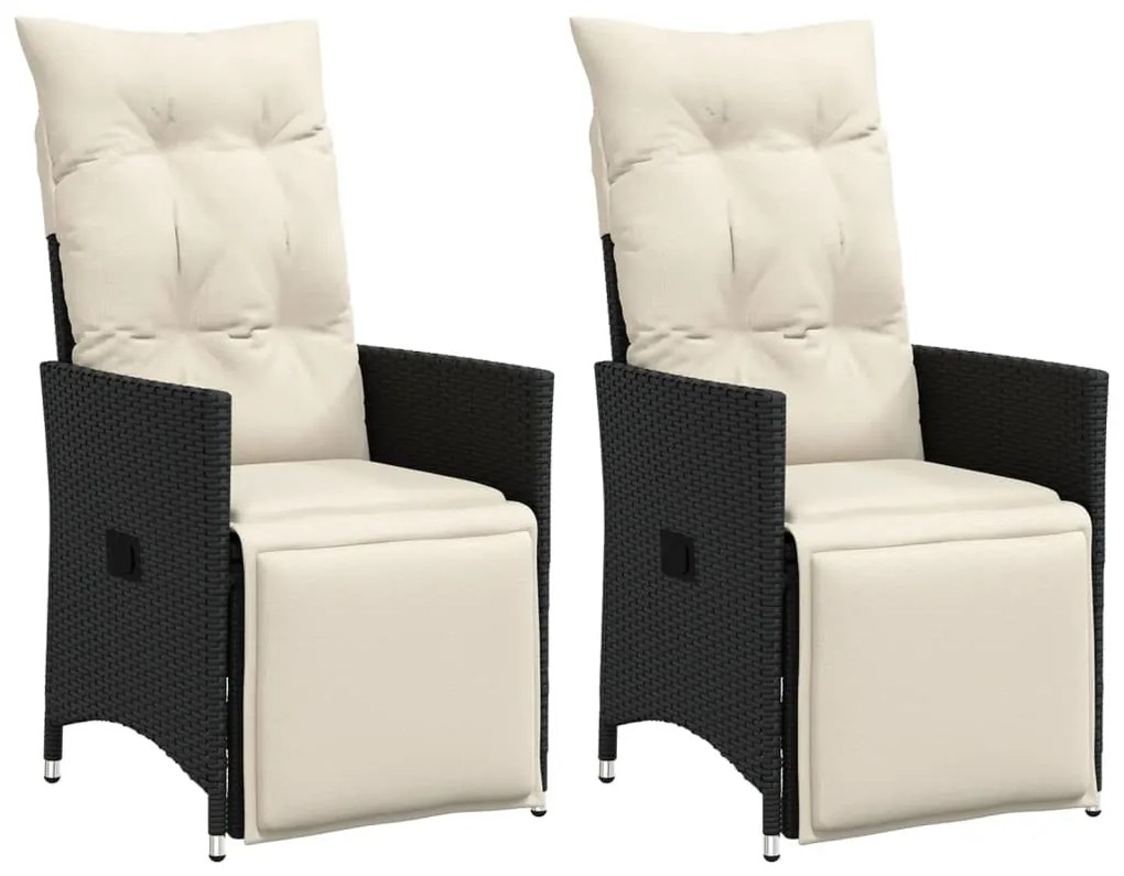 vidaXL Cadeiras de jardim reclináveis c/ almofadões 2pcs vime PE preto